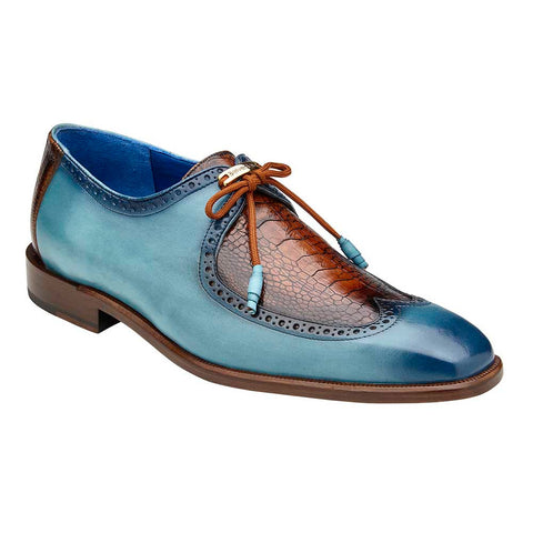 Belvedere Etore Men's Derby Oxford Aqua Blue & Almond Ostrich/Calf Leather Shoes