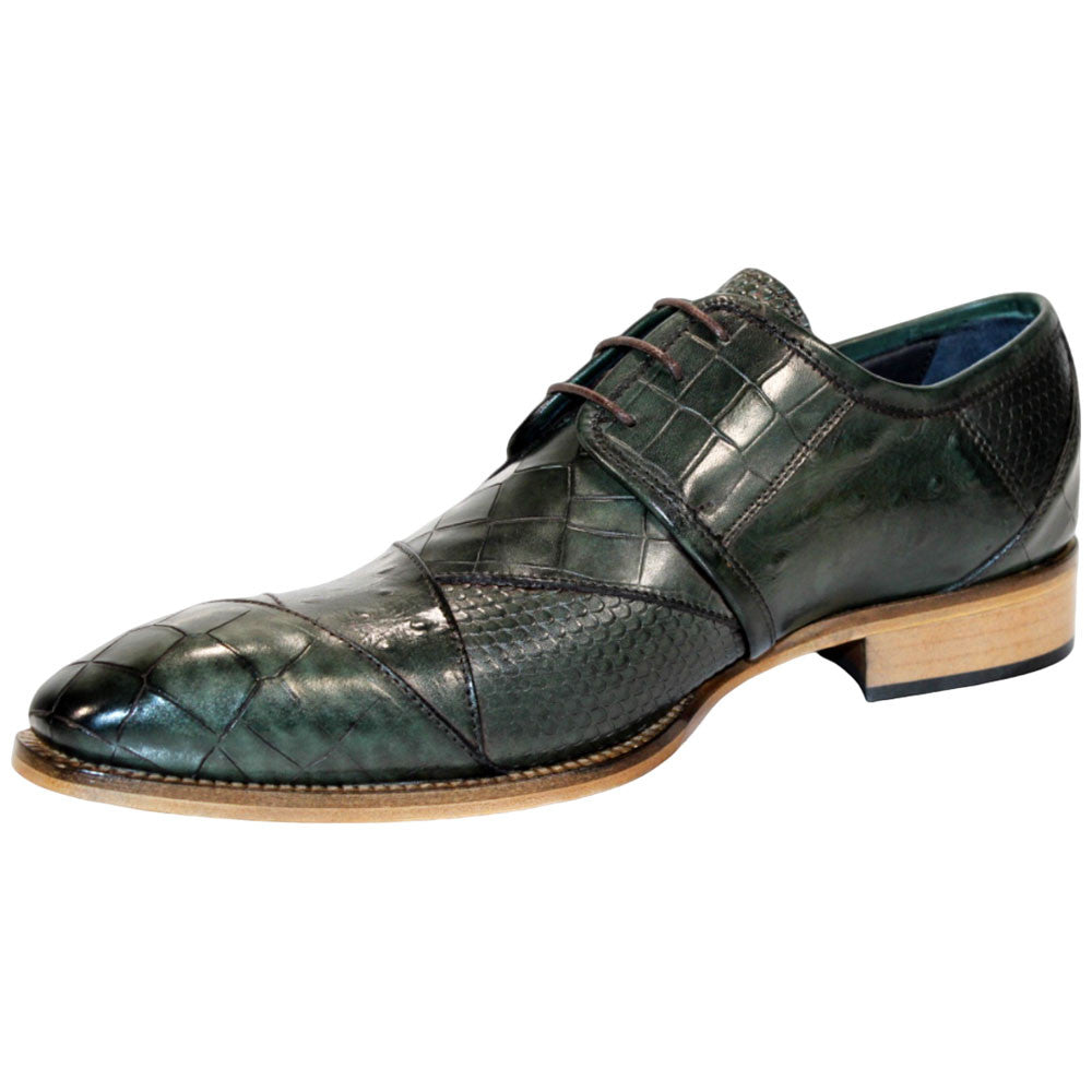 Duca Imperio Men's Green Calf-Skin Leather/Calf Print Oxfords Shoes