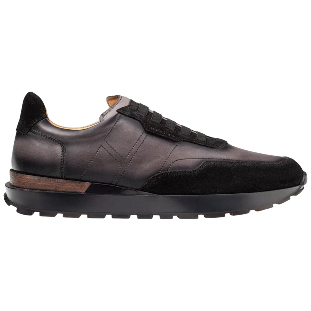 Mezlan Notting Men's Black/Dark Grey Calfskin & Suede Dress Sneaker - Handmade in Spain