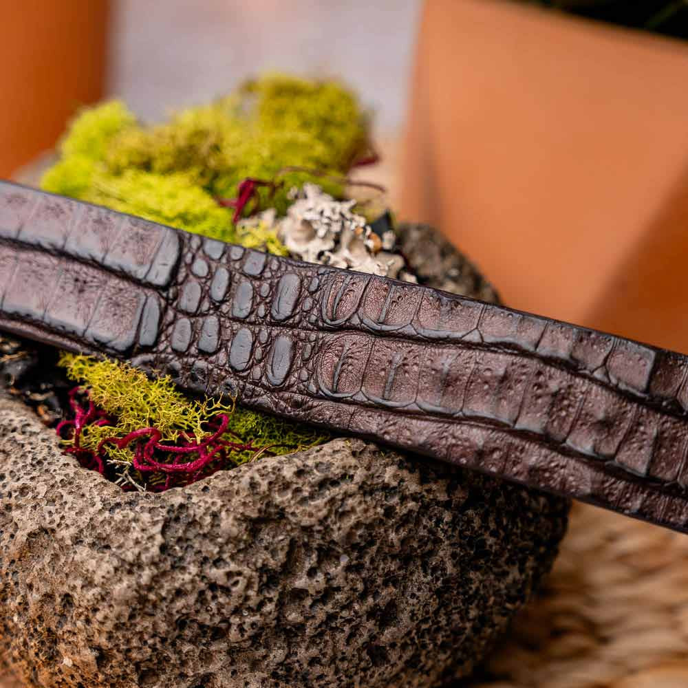 Riccardo Genuine Exotic Caiman Fuscus-Belly Brown Belt with a Chrome Buckle | Marco Di Milano Exotic Belt