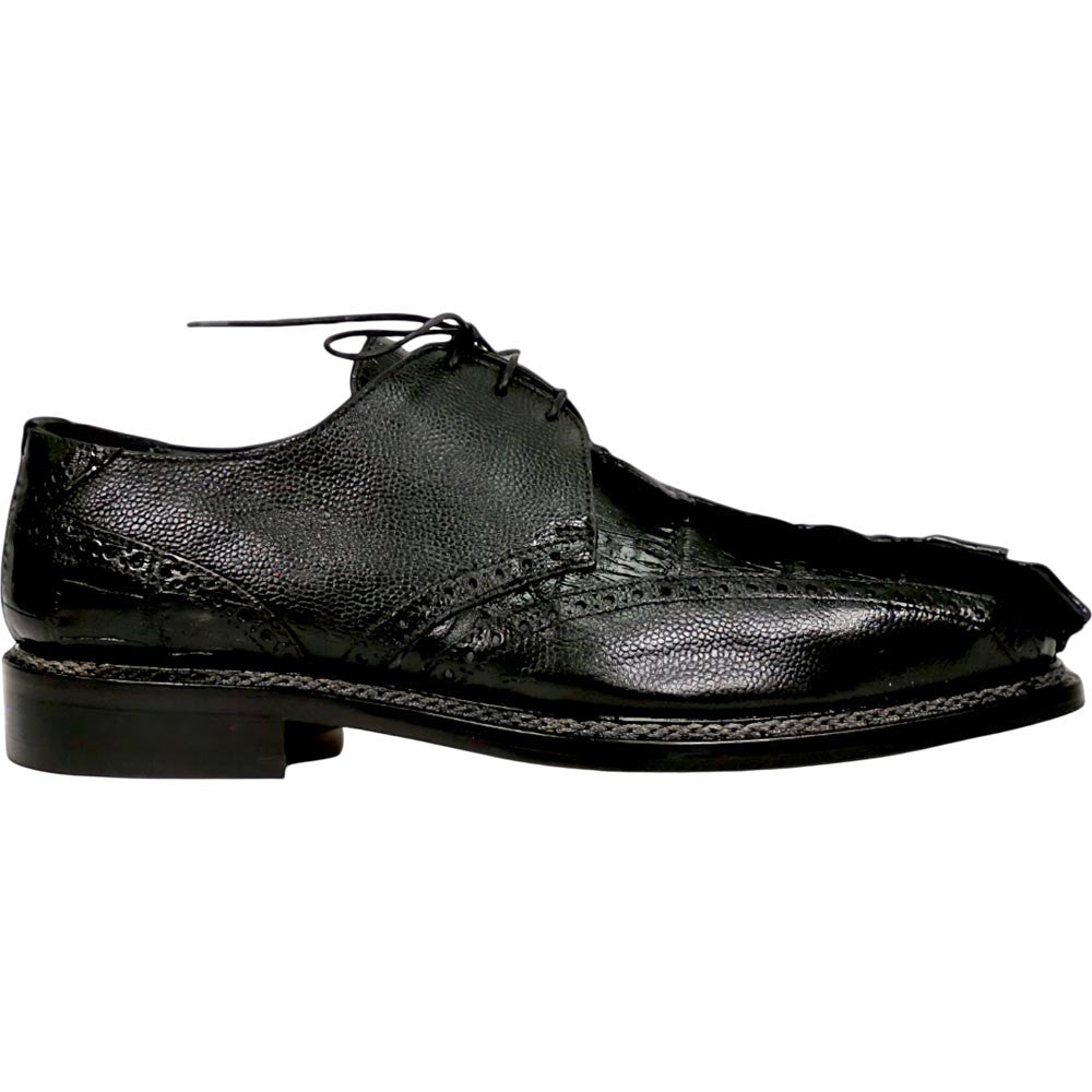 Mauri Don Men's Black Exotic Hornback Tail / Pebble Grain Leather Derby Shoes