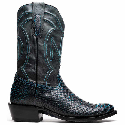 Kansas Genuine Python Skin Black/Blue Cowboy Boot | Marco Di Milano Western Boots