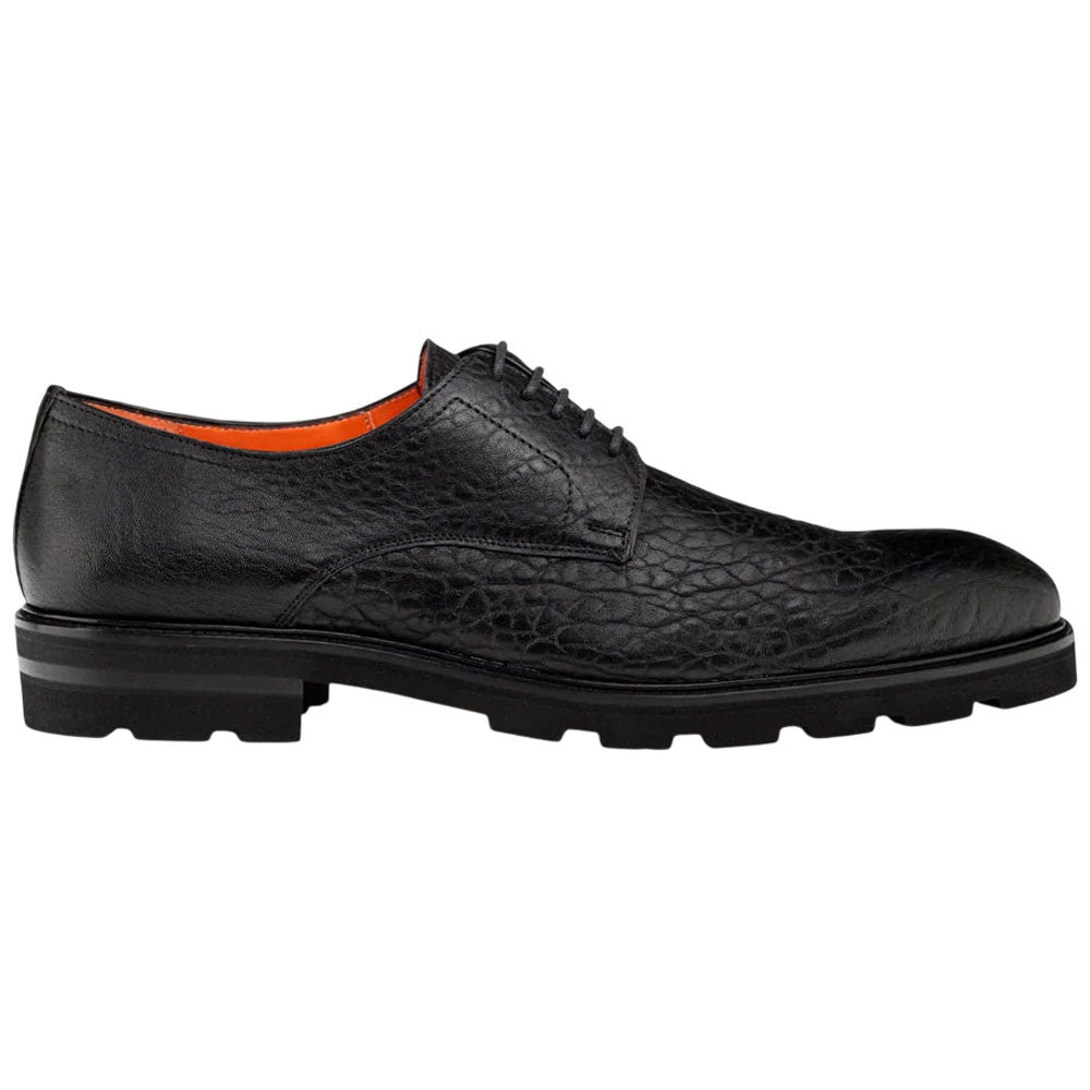 Mezlan Aspen Pebbled Leather Derby - Men's Black Lambskin Derby with Lug Sole