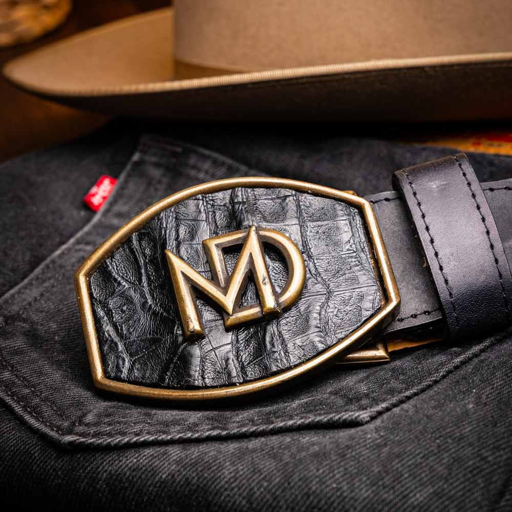 Montana Genuine Caiman Crocodile Skin Belt in Black with Antique Western Buckle | Marco Di Milano Exotic Belt