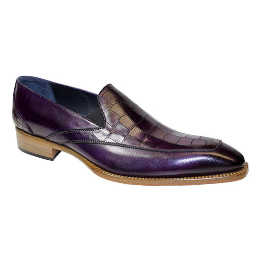 Duca Trento Men's Shoes - Purple Crocodile Print - Calf-Skin Leather Slip-On