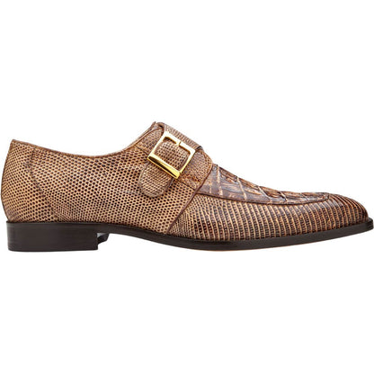 Belvedere Pablo Vintage Espresso Genuine Caiman & Lizard Monk Strap Shoes
