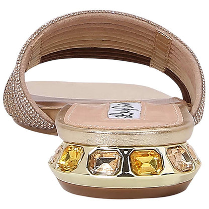 Lady Couture Amazing Women's Gold Multi Rhinestone Strap Slide Sandals