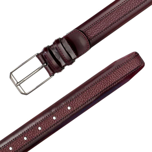 Mezlan Men's Hi-Shine Cordovan & Deerskin Belt in Burgundy