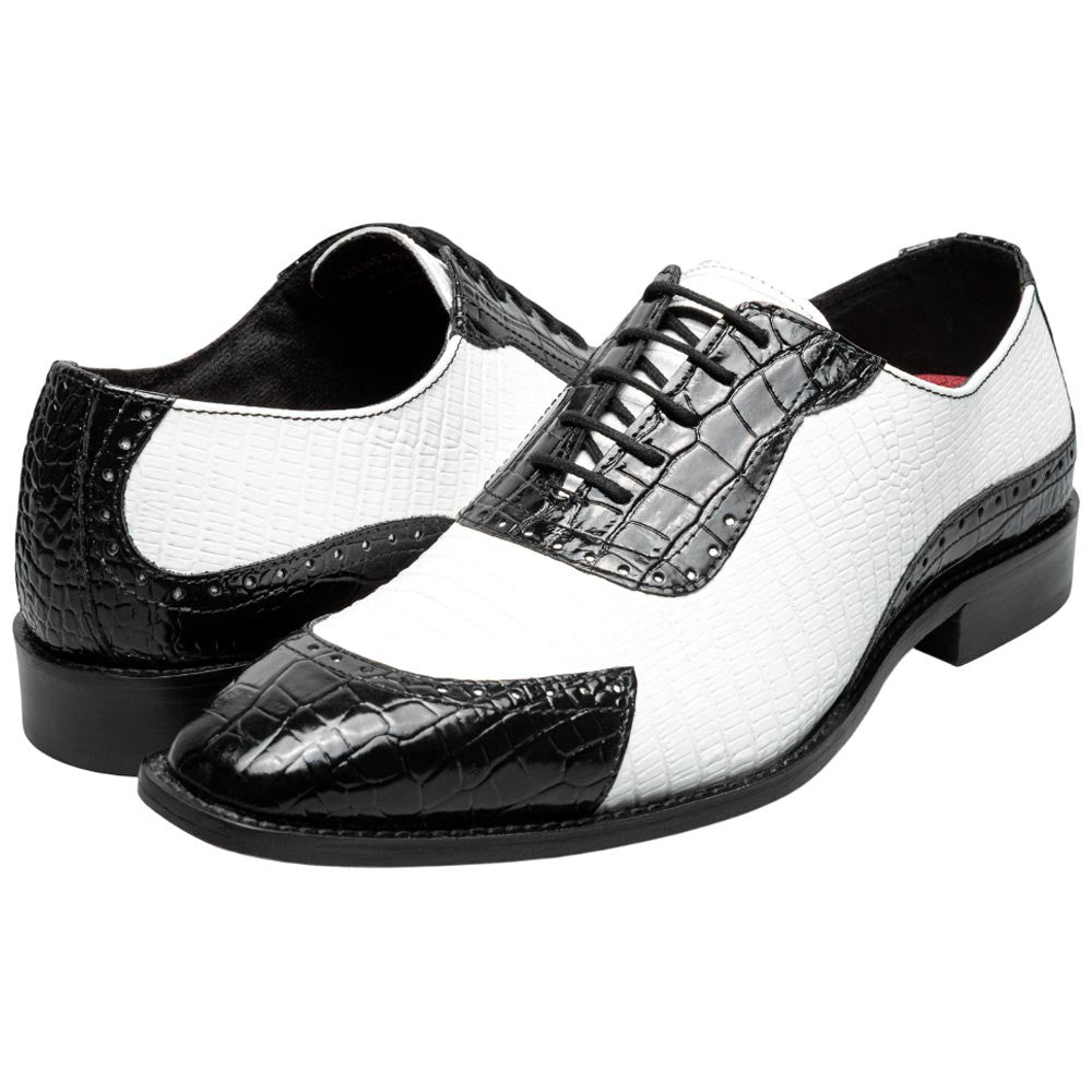 Stacy Adams Tarango Modified Cap Toe Black and White Oxford Shoes for Men
