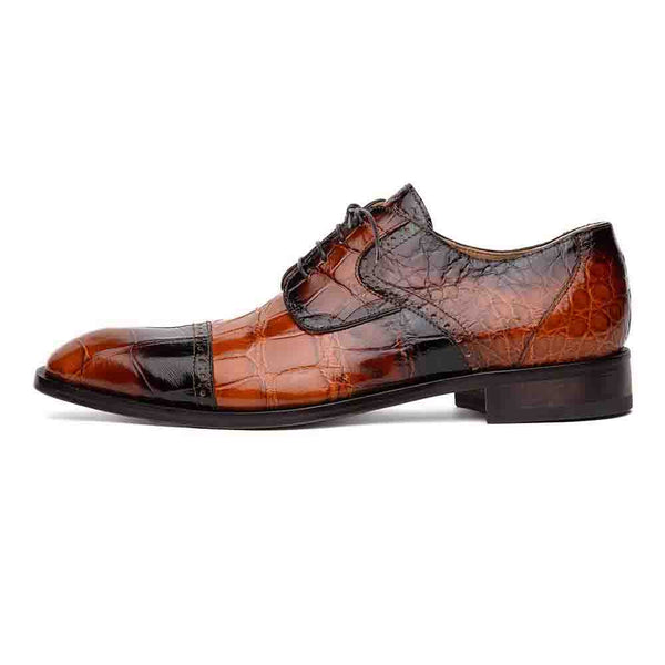 Mauri Men's Flawless Cognac Full Alligator Cap Toe Derby Dress Shoes