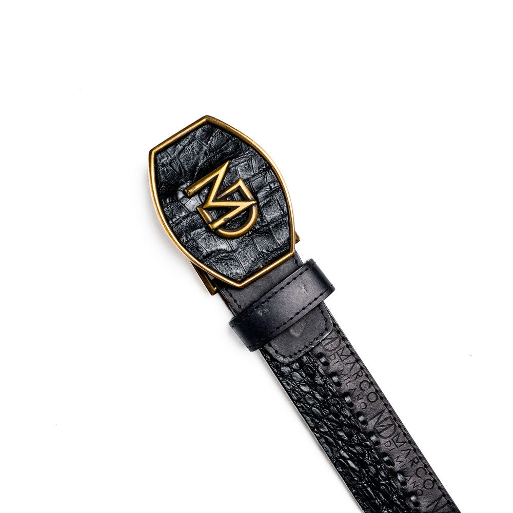 Montana Genuine Caiman Crocodile Skin Belt in Black with Antique Western Buckle | Marco Di Milano Exotic Belt