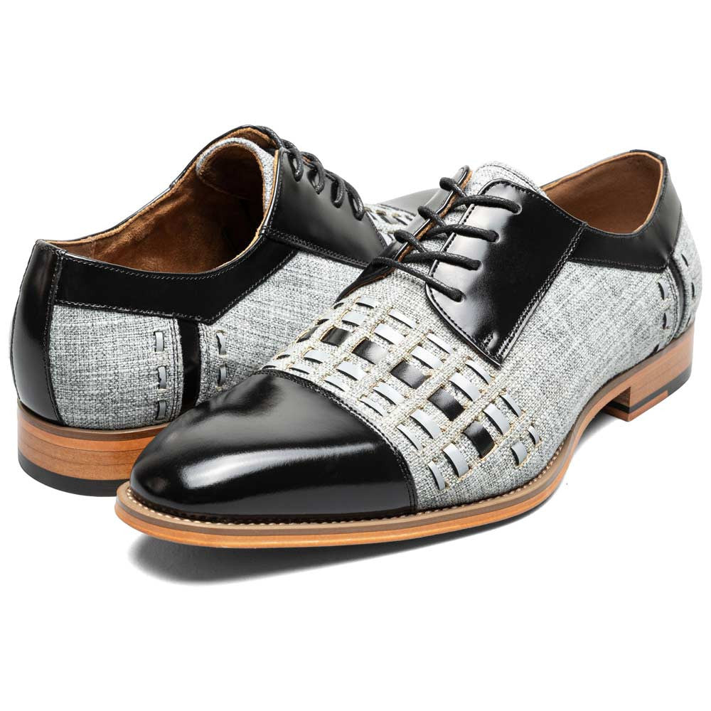 Stacy Adams Men’s Halstead Black/Grey Woven Cut Cap Toe Oxfords