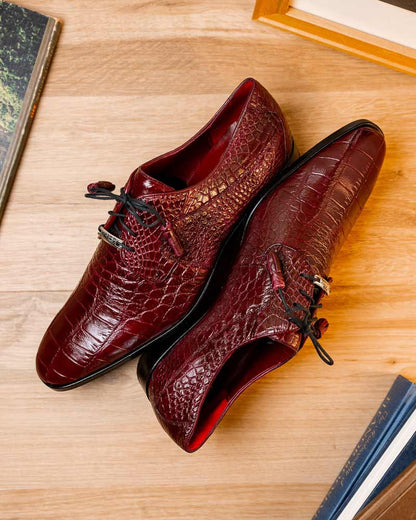 Marco Di Milano Fitipaldi Wine Alligator Derby Shoes