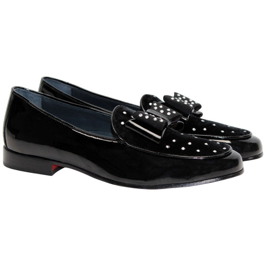 Maratea Black Patent Leather/Velvet/Crystal Slip On Loafers | Duca Dress Shoes for Men