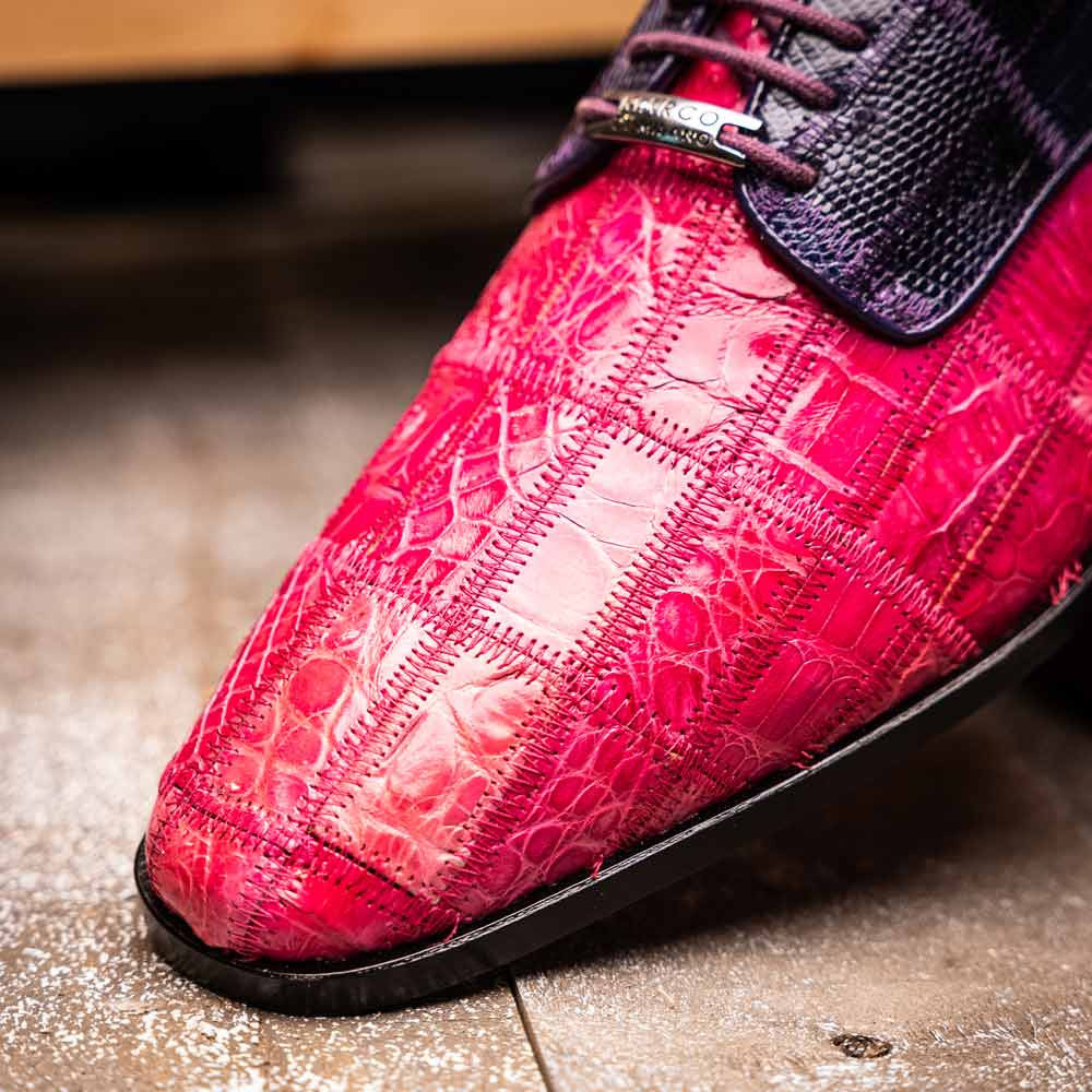 Pissa Pink/Purple Men’s Genuine Crocodile and Lizard Skin Patchwork Derby