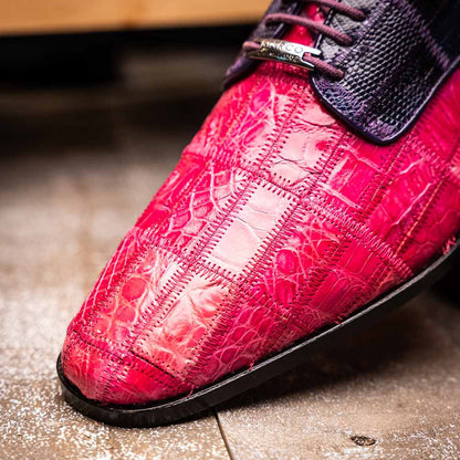 Pissa Pink/Purple Men’s Genuine Crocodile and Lizard Skin Patchwork Derby