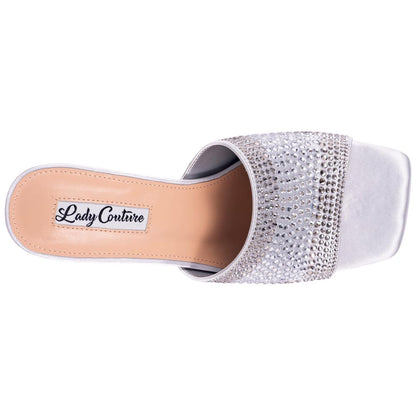 Lady Couture Fontana Women's Silver Block Heel Wide Vamp Mules