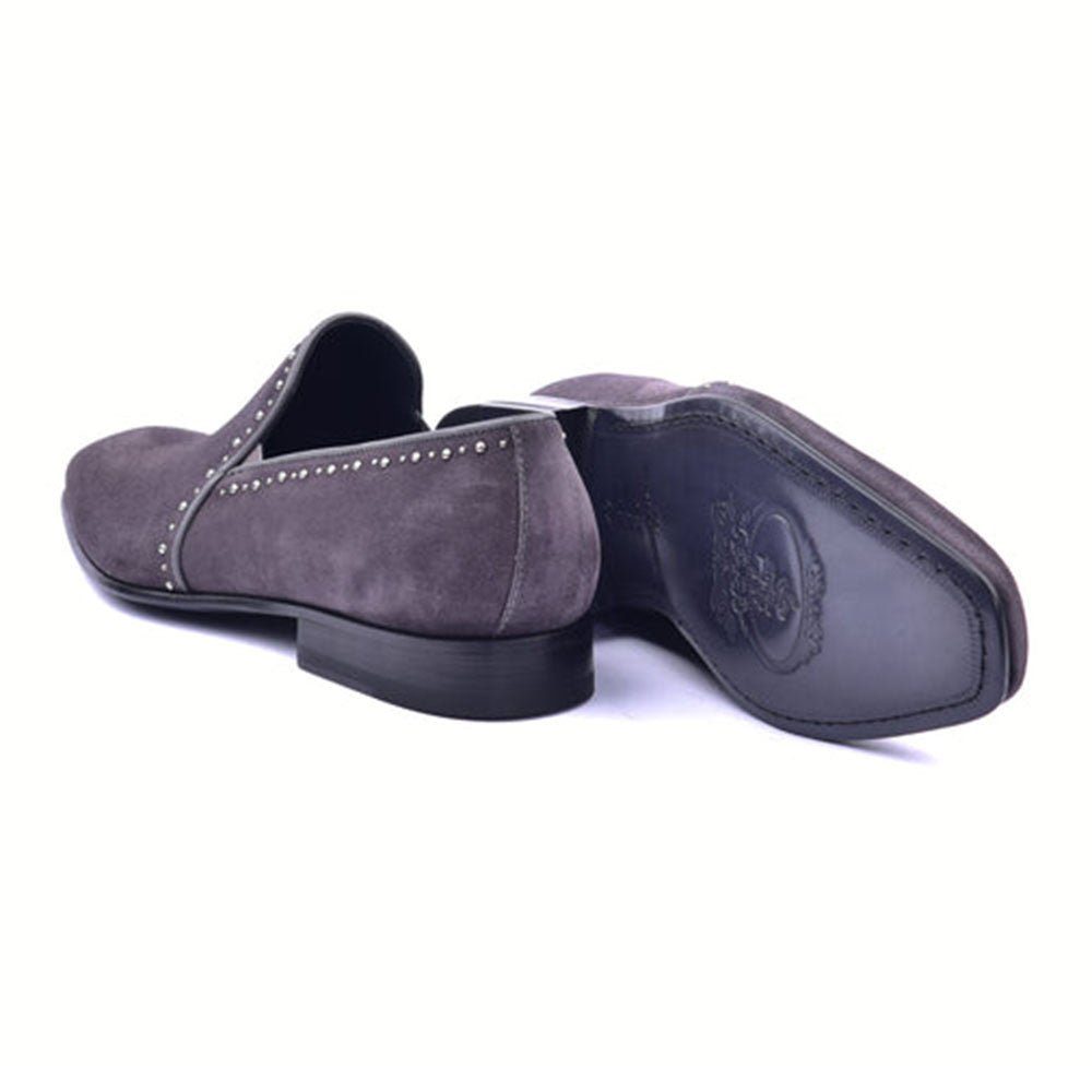 CORRENTE Grey Plain Suede Slip On With Studs