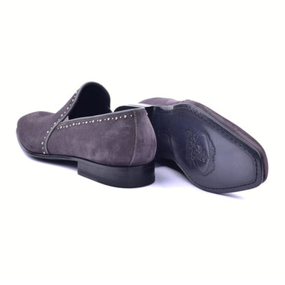CORRENTE Grey Plain Suede Slip On With Studs