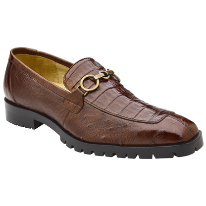 Belvedere Men's Genuine Caiman and Ostrich Quill Walnut Loafer - Corso