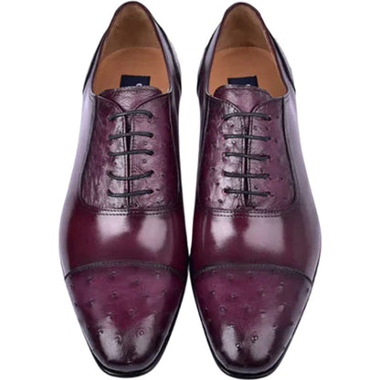 Corrente Men’s Genuine Ostrich Leather Burgundy Cap Toe Dress Shoe