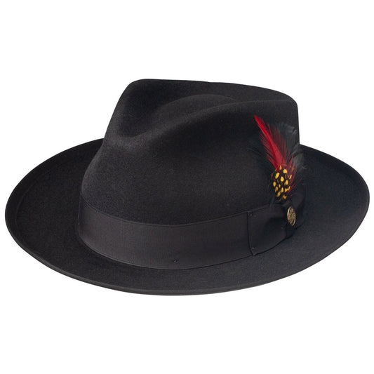 Stetson Whippet Fedora Black Teardrop Crown Hat with Royal Deluxe Fur Felt