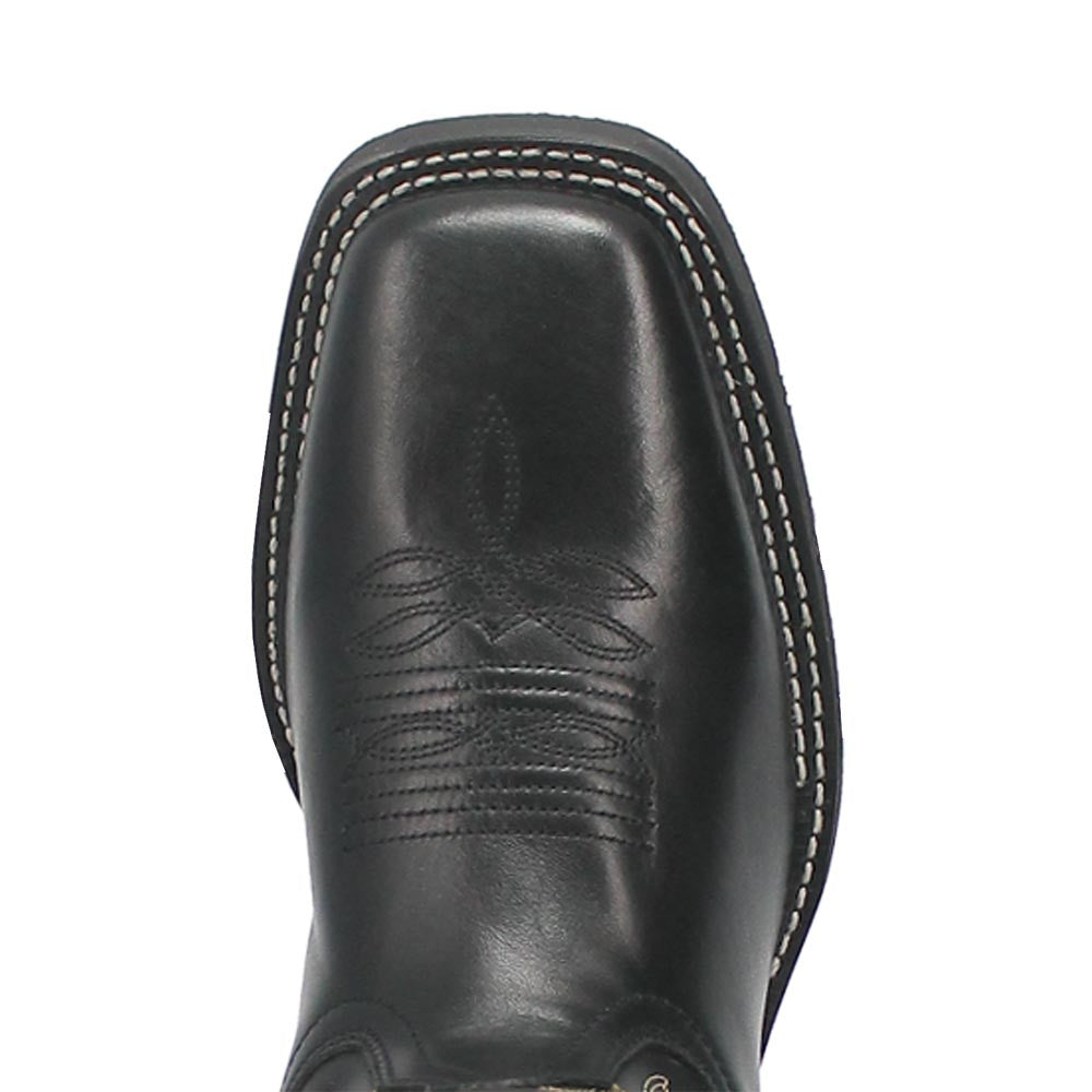 Laredo Kane Black Leather Broad Square Toe Western Cowboy Boots (USA Men Size)