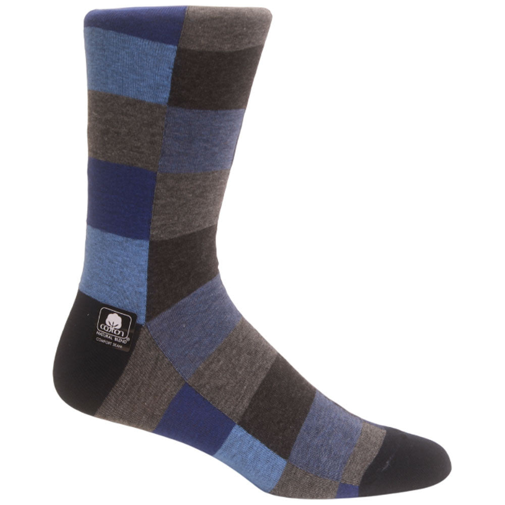 Oversized Navy/Blue Checks Men’s Crew Dress Sock | Stacy Adams Premium Socks