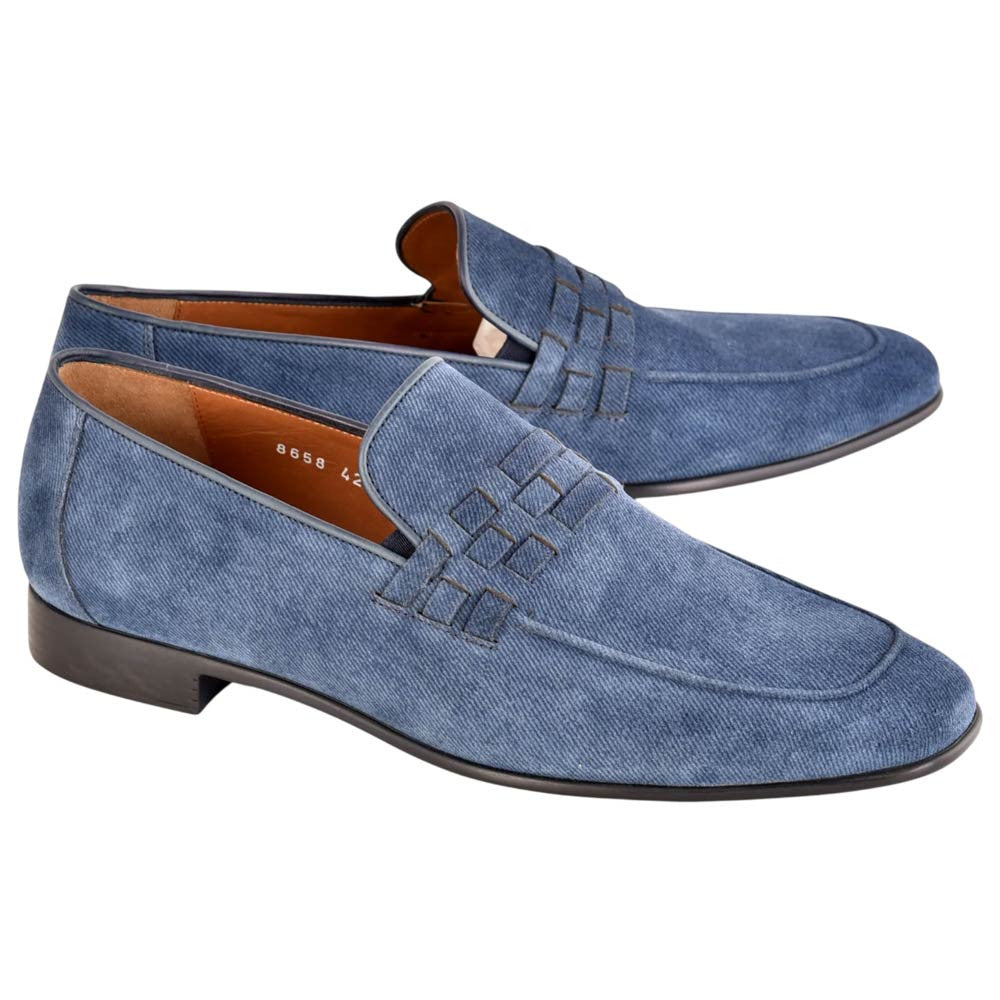 Corrente Men's Denim Leather Loafer - Blue