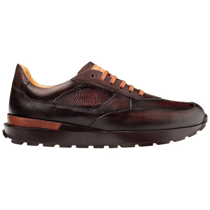 Mezlan Arkley Men's Brown Ostrich & Calfskin Dress Sneaker - Handmade in Spain