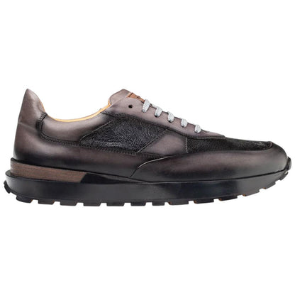 Mezlan Arkley Men's Grey Calfskin & Ostrich Dress Sneaker - Handmade in Spain