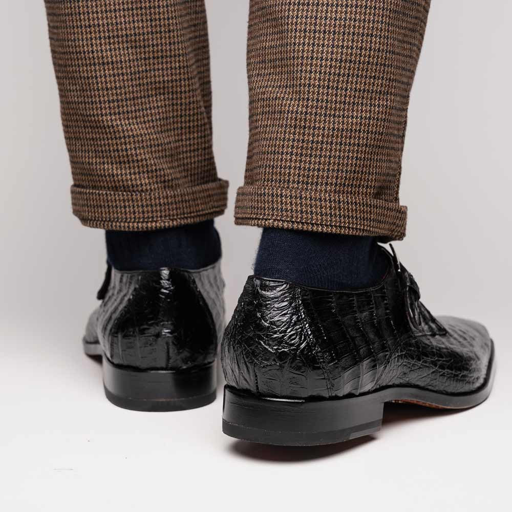 Rovigo Black Men’s Genuine Caiman Crocodile Dress Monk Strap | Marco Di Milano