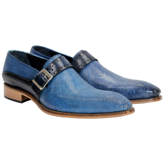 Duca Sezze Men's Powder Blue/Navy Snake Print/Calf-Skin Leather Loafers