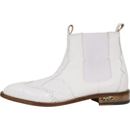 Mauri Ebony Men's White Exotic Alligator / Calf-Skin Leather Chelsea Boot