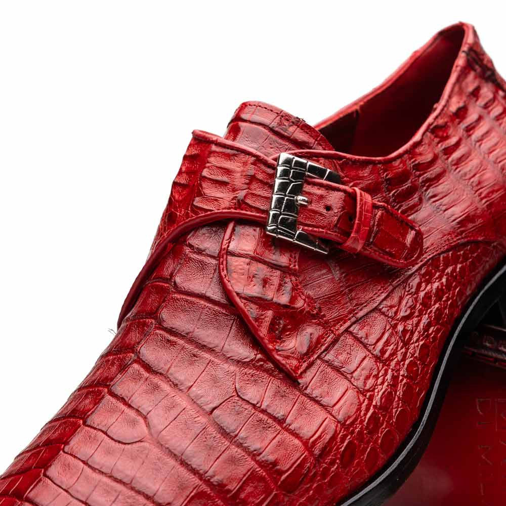 Rovigo Red Men’s Genuine Caiman Crocodile Dress Monk Strap | Marco Di Milano