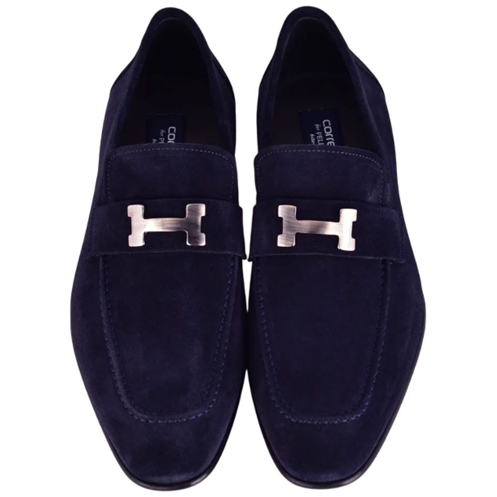 CORRENTE Navy Blue Suede Leather with H Bit Leather Sole Loafer for Men