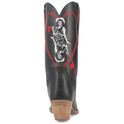 Queen A Hearts Black Leather with Red Embroidered Narrow Toe Women Boot | Dingo Western Cowgirl Boots