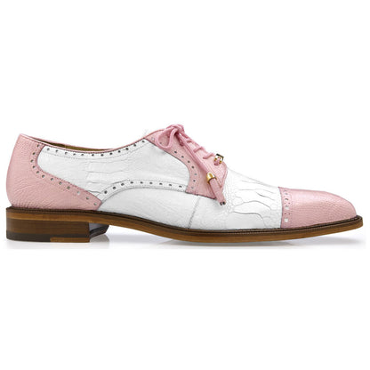 Belvedere Men’s Batta Genuine Ostrich Leg Pink & White Cap Toe Lace-Up Derby Shoes