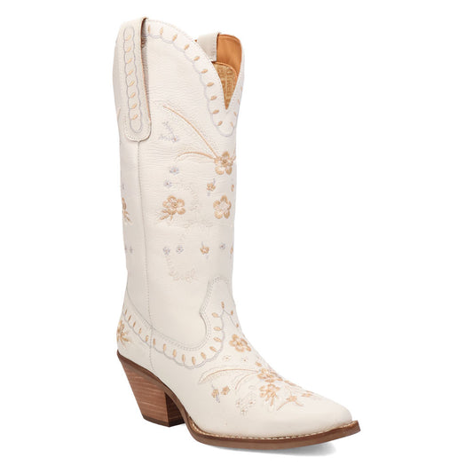 Dingo Full Bloom Floral White Leather Snip Toe Western Cowgirl (USA Women Size)