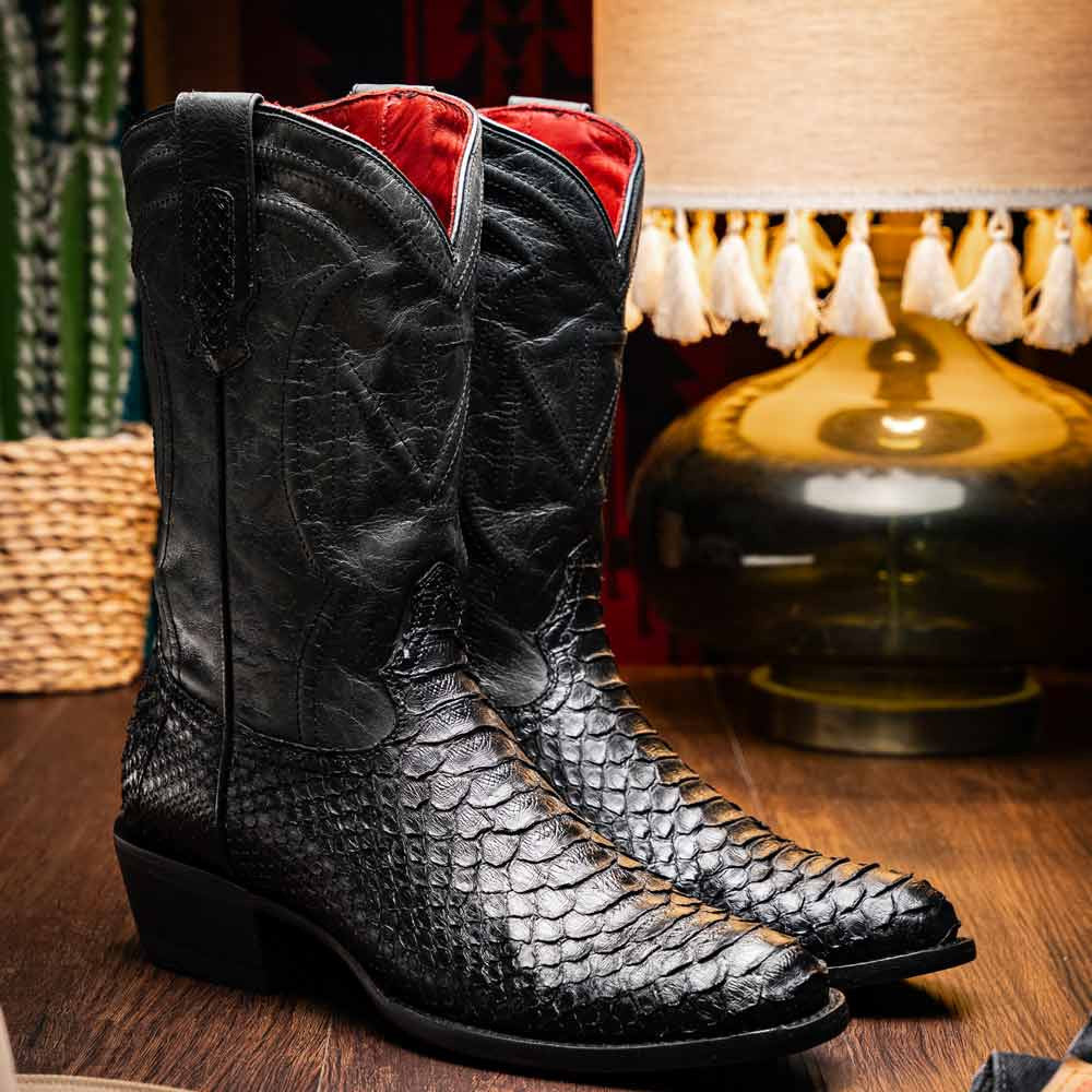 Kansas Genuine Python Skin Black Cowboy Boot | Marco Di Milano Western Boots