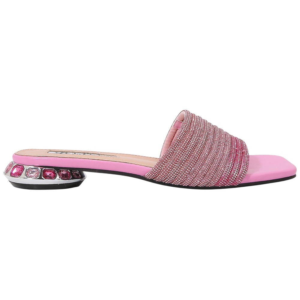 Lady Couture Amazing Women's Pink Multi Rhinestone Strap Slide Sandals