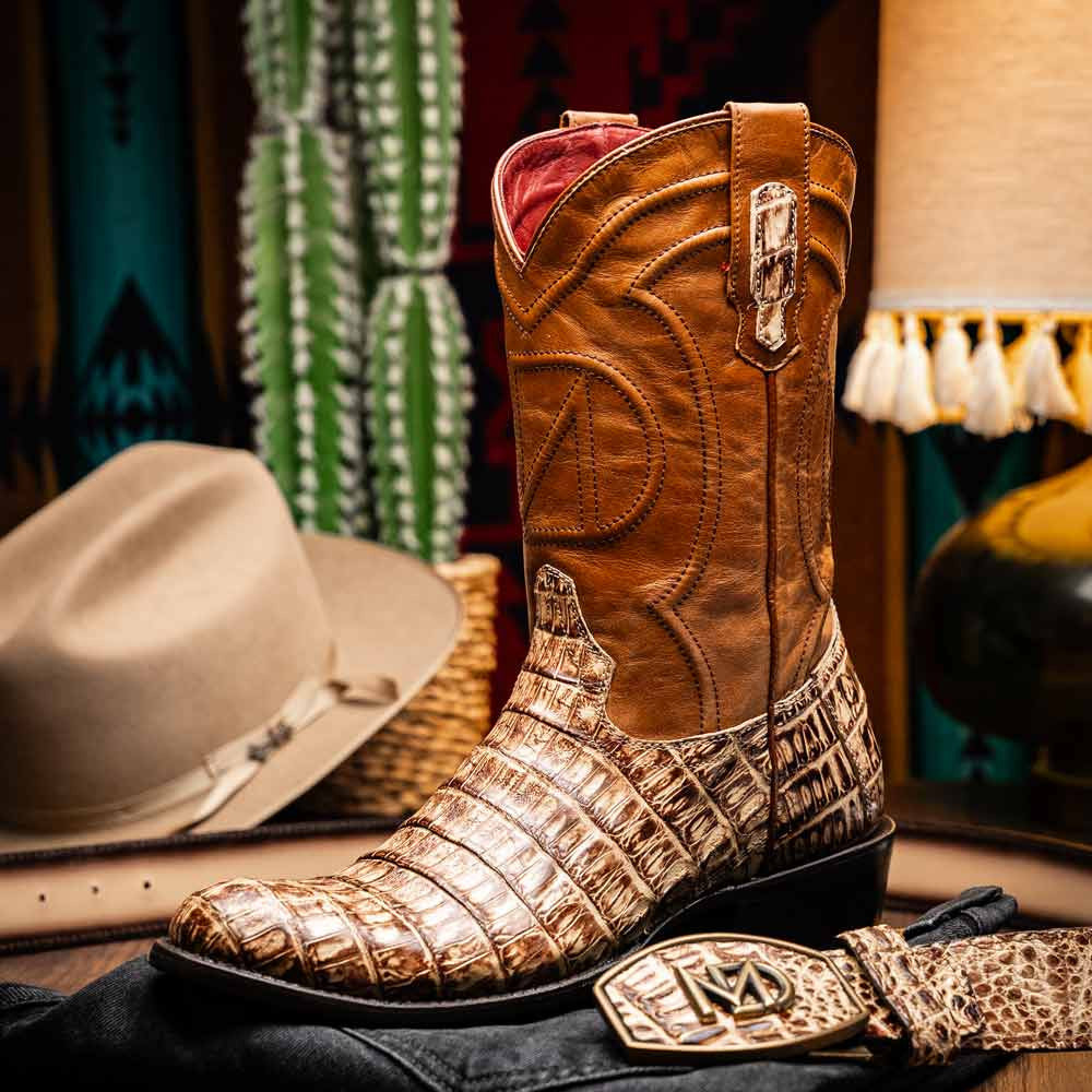 Phoenix Genuine Caiman Belly Skin Stone Orix Cowboy Boot | Marco Di Milano Western Boots