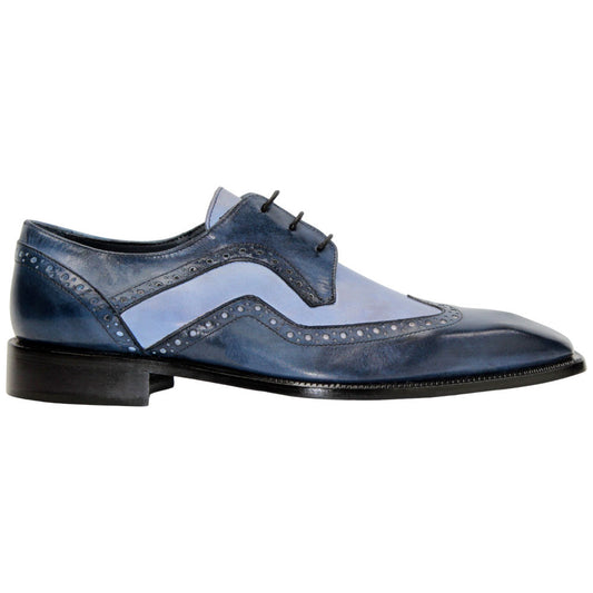 Saranno Navy/Blue Calfskin Leather Wingtip Oxford | Duca Dress Shoes for Men