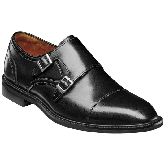 Stacy Adams Boswell Cap Toe Black Leather Double Monk Strap Dress Shoes for Men