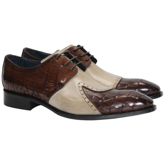 Valentano Chocolate/Beige Calfskin Coroco Print Oxfords | Duca Dress Shoes for Men