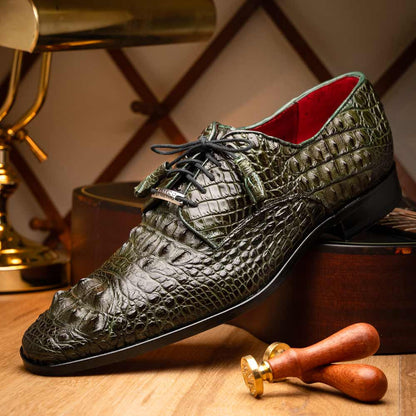 Nilo Fully Wrapped Genuine Nile Crocodile Skin Dress Derby | Marco Di Milano Exotic Dress Shoes in Green
