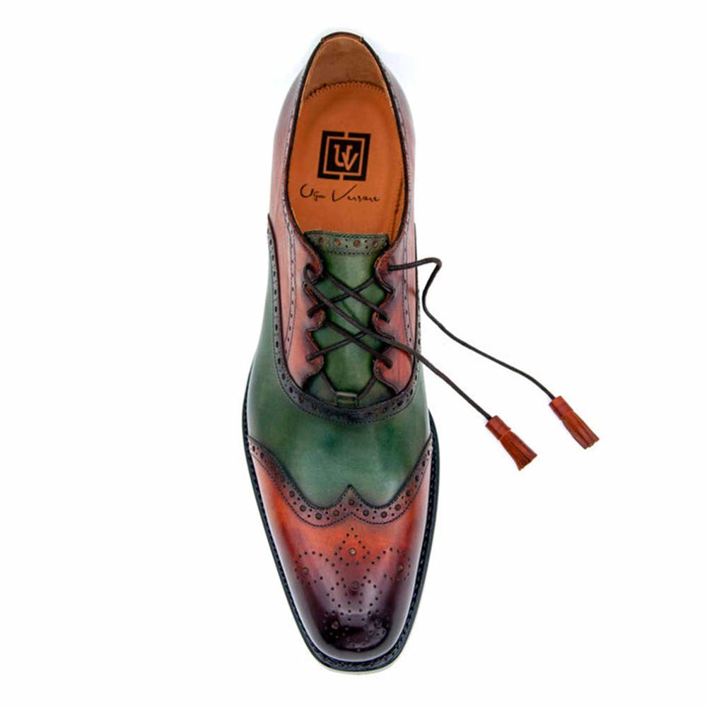 UGo Vasare Classic HandSewn Stephen Two-Toned Laceup Camel/Green Wingtip Oxford Shoes