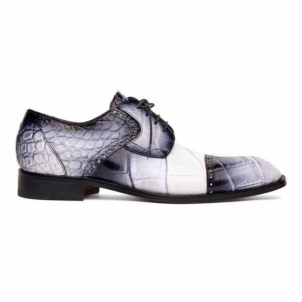Mauri Men's Flawless White/Black Full Alligator Cap Toe Derby Dress Shoes