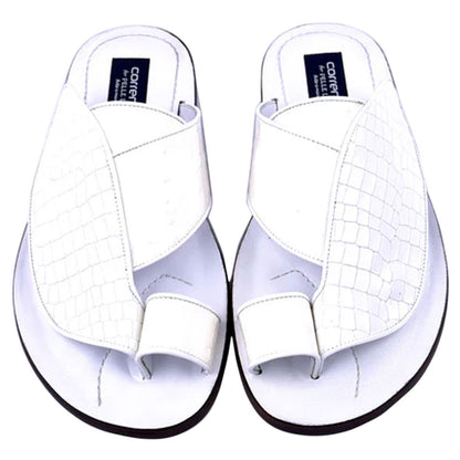 Corrente Men’s White Croco Print Ostrich Leather Open Toe Sandal
