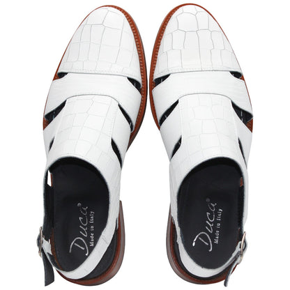 Positano White Calfskin Crocodile Print Leather Sandal | Duca Dress Sandals